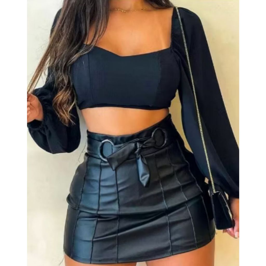 Short Saia de Courinho Feminino Tendência 2026 Elegante Estilo Casual Moda Festa Noite Balada