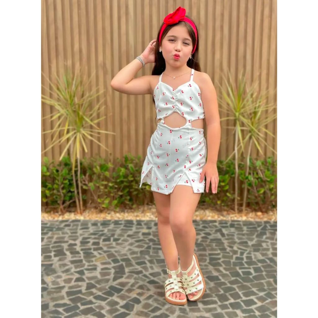 Macaquinho Infantil Estampados Vestido Estiloso Coração Moda para Criança