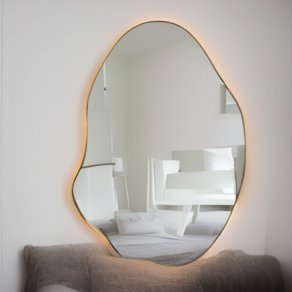Espelho Orgânico Mykonos Abstrato Formato Diferente Decoração Com LED Bivolt Duas Cores + Fonte