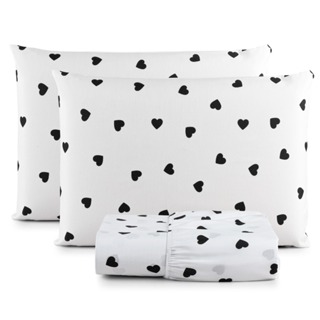 Jogo Lençol 3 Peças Coração Estampado Percal 180 Fios em Oferta na Shopee
