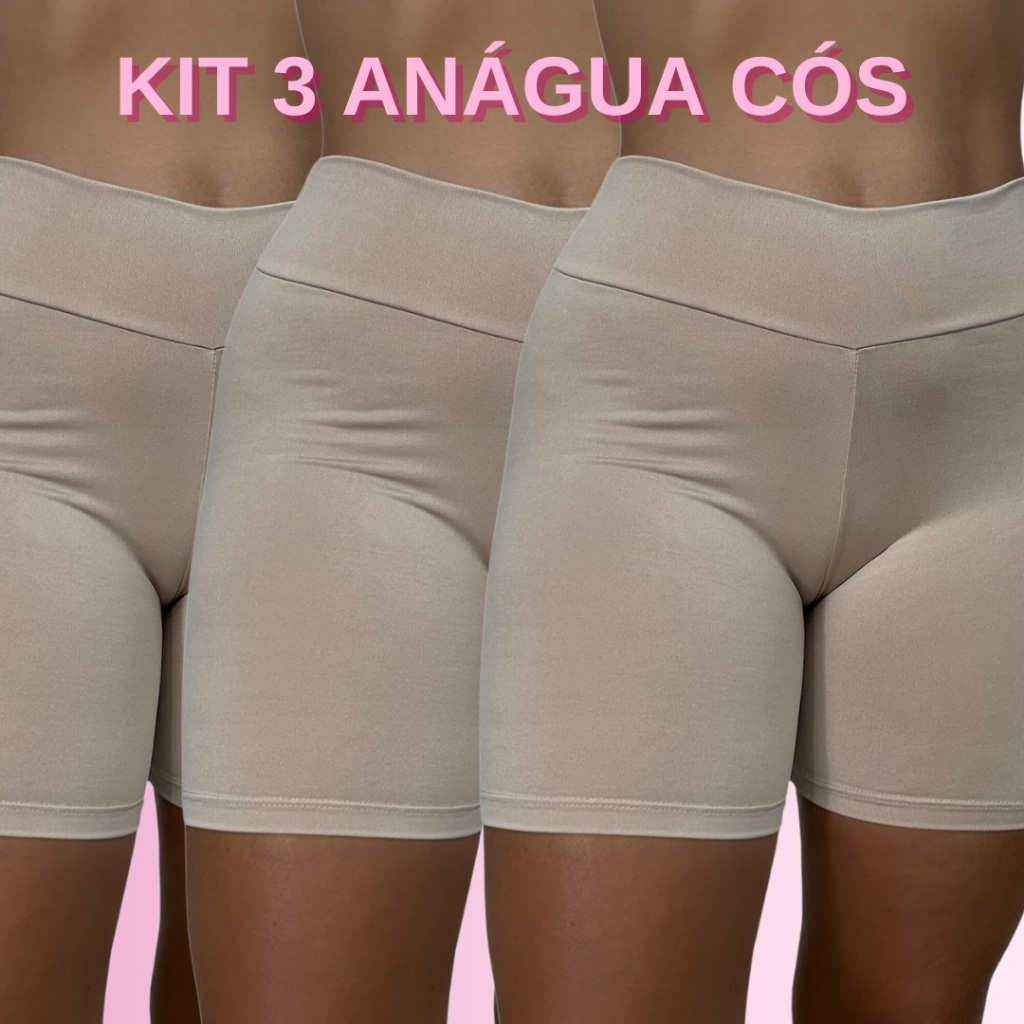 Kit 3 Short Anágua Cós Alto Reforçado Bermuda Segunda Pele Alta Qualidade Comprido
