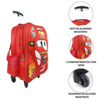 Mochila rodinha escolar meninos Mcqueen 3D alto relevo do Carros. em Oferta na Shopee