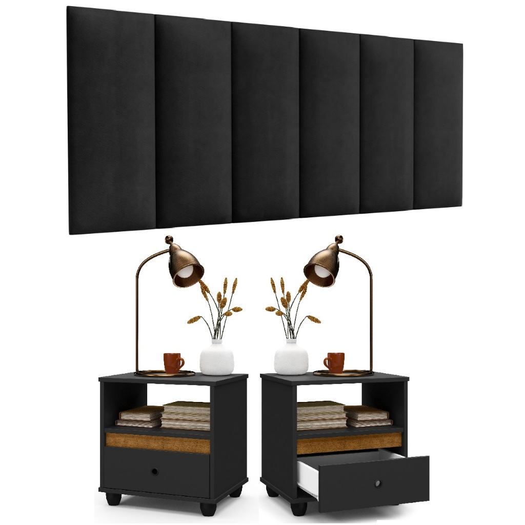 Cabeceira Cama Quarto 1,40m c/ Kit Mesa de Cabeceira criado com 01 gaveta varias cores