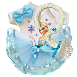Body + Saia + Tiara Bebê Fantasia Mesversario Menina ELSA e ANNA - FROZEN em Oferta na Shopee