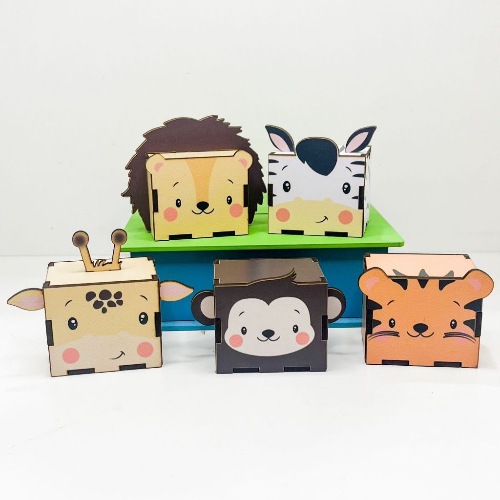 5/10/15/20PCS Mini Cubos Safari em MDF - Lembrancinha Porta Bombom Caixinha em Oferta na Shopee