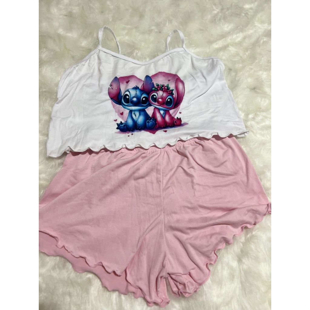Cropped Babydoll pijama Feminino, ovelha,stitch e carinhosos,Pijama verão feminino