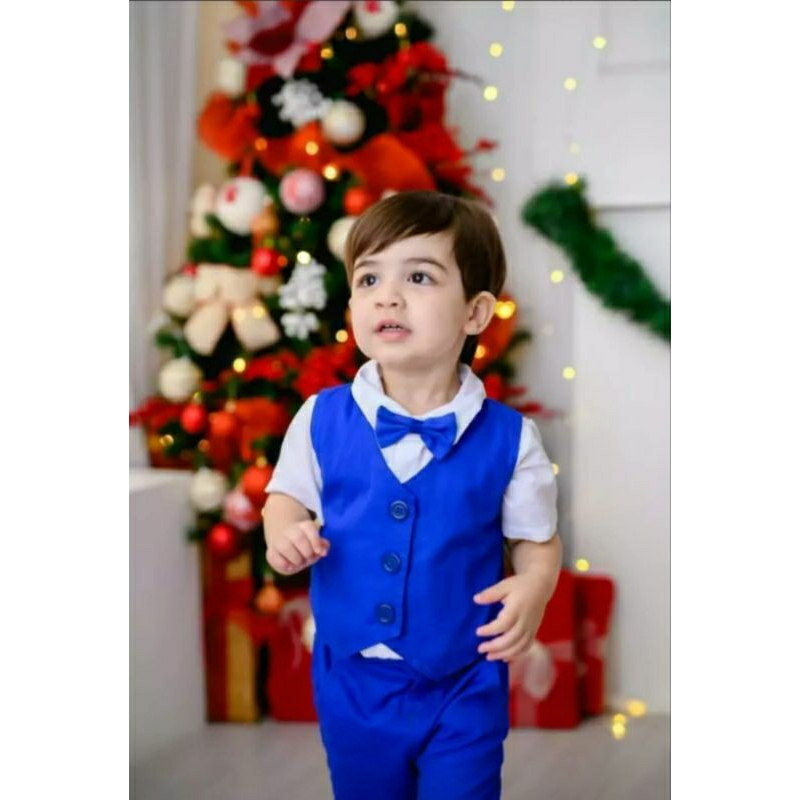 conjunto social azul royalt Tam 6 meses a 1 ano e 2.3 anos inclui blusa branca