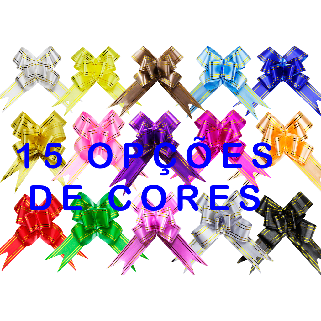 Laço fácil filete dourado MÉDIO (pct. 100 un.) 18x350mm - escolher cor ou enviamos sortido em Oferta na Shopee