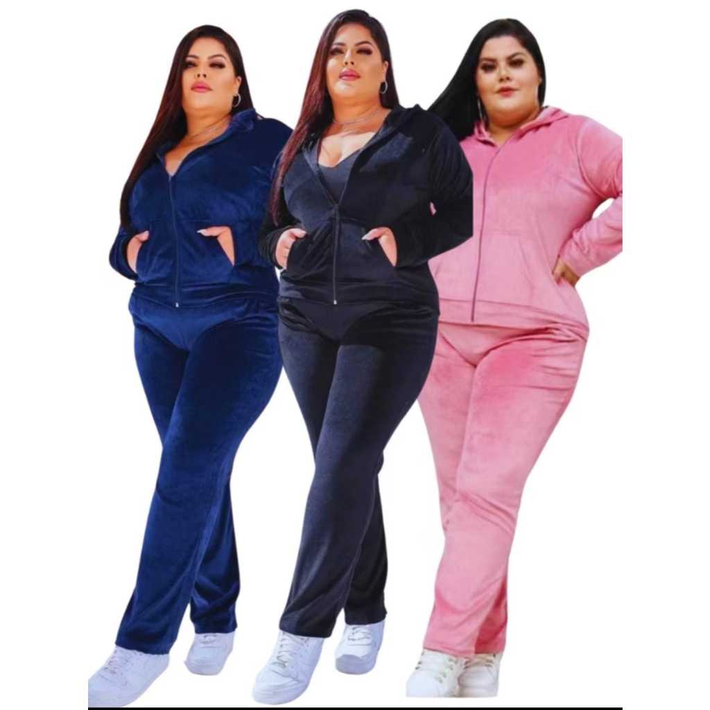 CONJUNTO FEMININO PLUS SIZE  MODA CURVE VELUDO PLUSH OUTONO  BLUSA E CALÇA PARA FRIO CNTOPV2