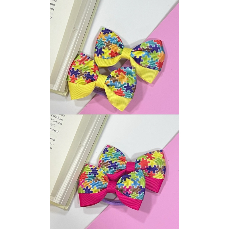 Kit 4 Laços 2 Parzinhos Autismo Xuxinha Liguinha Goma Elastico Menina Kids Infantil Cabelo em Oferta na Shopee
