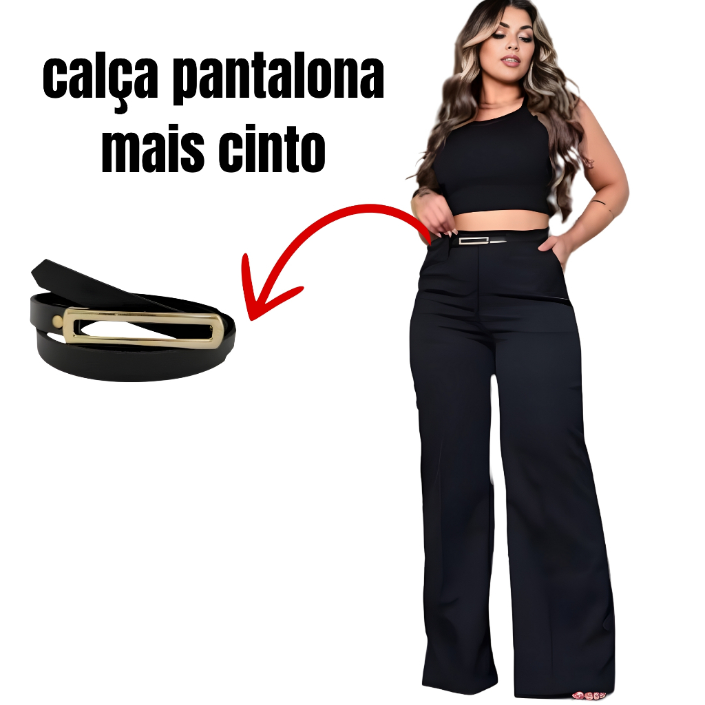 Calça Feminina Alfaiataria Pantalona com Cinto Moda Elegante Fashion Promoção 2025