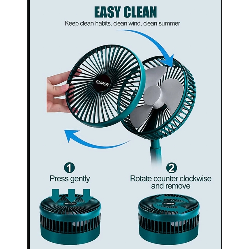 Mini Ventilador De Mesa Portátil Retrátil Dobrável USB Recarregável Sem Fio