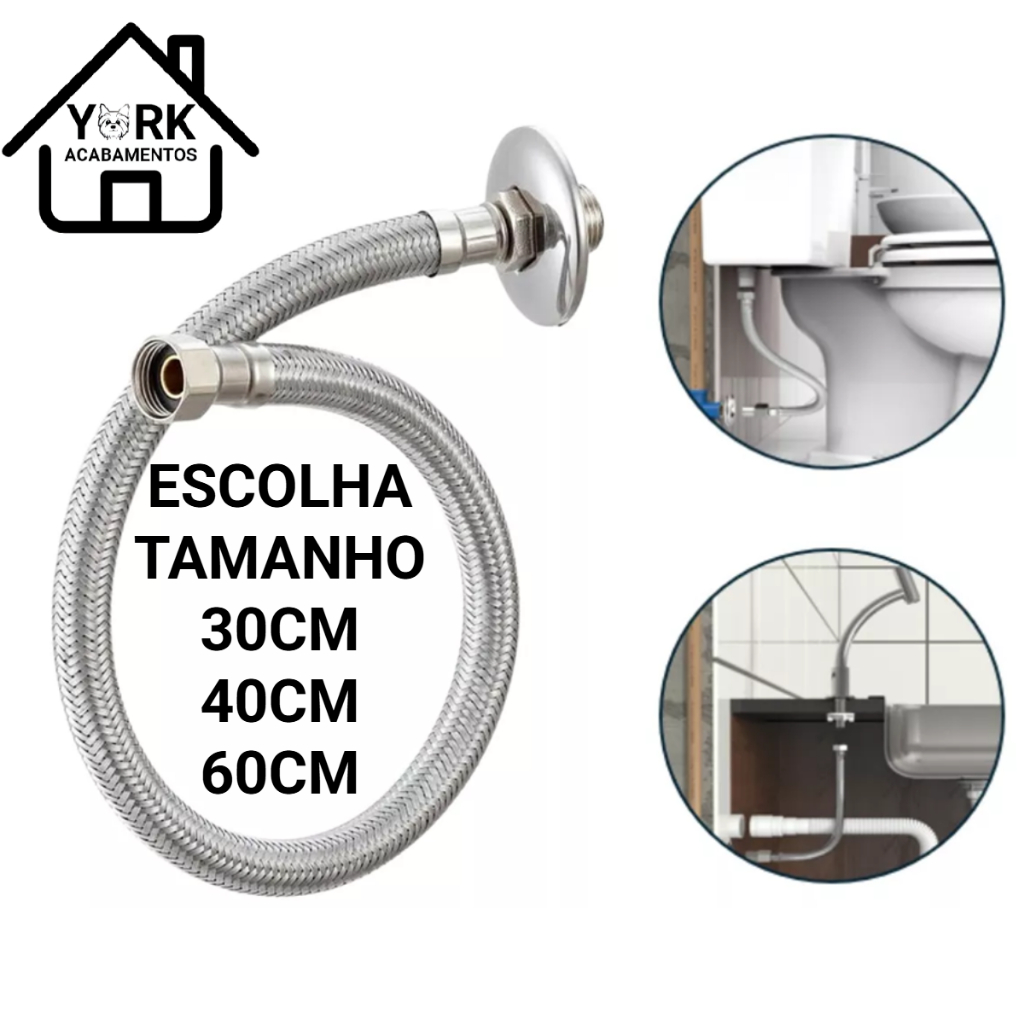 Engate Flexível Trançado Mangueira Inox P/ Banheiro Torneira Caixa Acoplada 30 cm 40 cm ou 60 cm em Oferta na Shopee