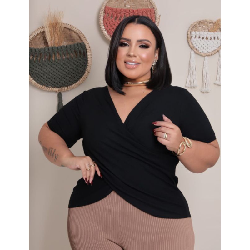 Blusa viscolycra transpassada plus size do G1 ao G3 em Oferta na Shopee