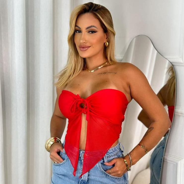 Cropped fada tomara que caia com tule moda gringa em Oferta na Shopee