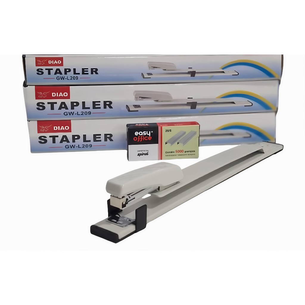 Grampeador Longo Alcance 20 Folhas + Brinde 5mil Grampos