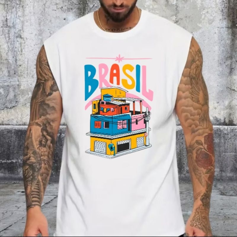 Regata Oversized Sleeveless Masculina Streetwear Estampada Carnaval Verão Brasil