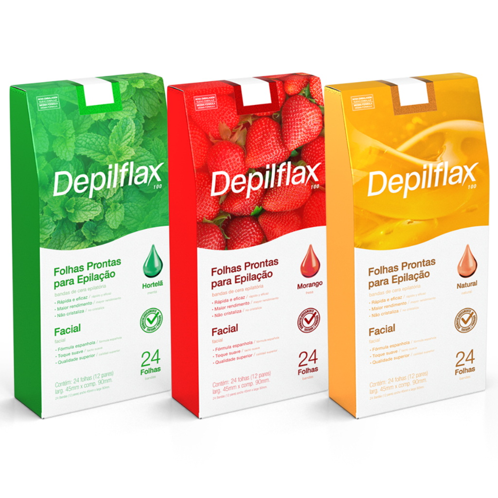 24 Folhas Prontas Depilação Facial Morango Natural Hortelã Fórmula Espanhola Depilflax em Oferta na Shopee