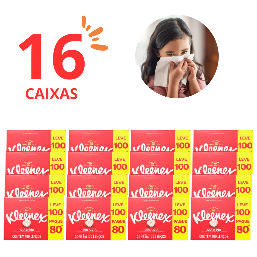 Kit Lenços de Papel Kleenex Descartável Dia A Dia Folha Dupla