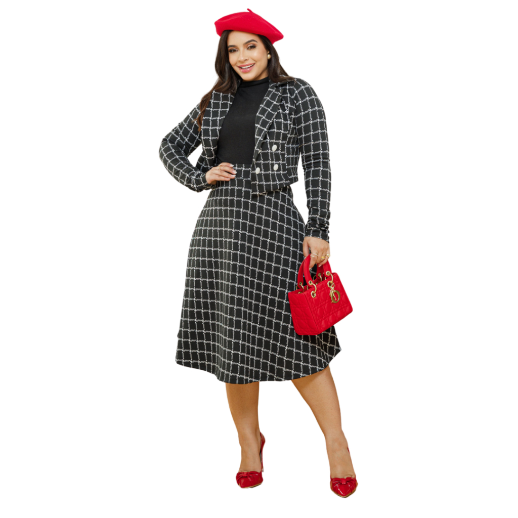 Conjunto Saia Midi Godê E Blazer Com Botões Moda Evangélica REF: ANTONELLA