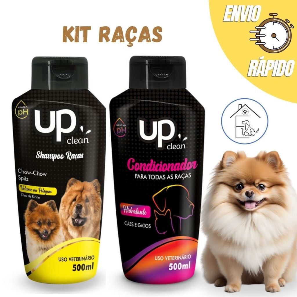 KIT BANHO PARA CACHORRO SHAMPOO RAÇAS CHOW-CHOW/SPITZ + CONDICIONADOR UNIVERSAL 500ML UP CLEAN em Oferta na Shopee