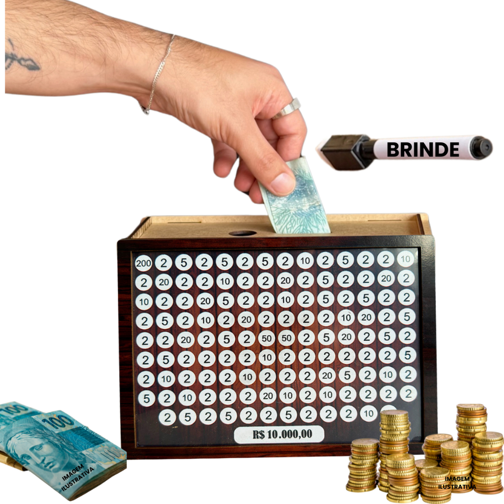 Cofrinho Cofre Guardar Dinheiro Fácil Caixa Woodbox 10 mil Original - Realize Seus Sonhos