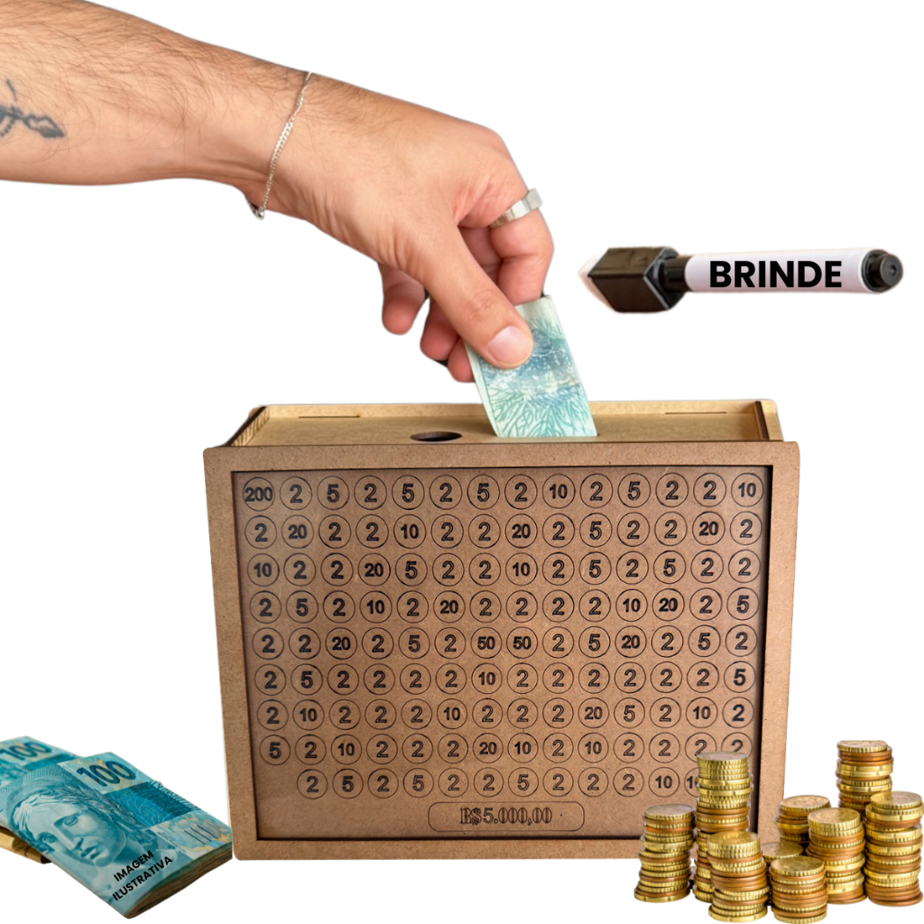 Cofrinho Cofre Guardar Dinheiro Fácil Caixa Woodbox 5 mil Original - Realize Seus Sonhos