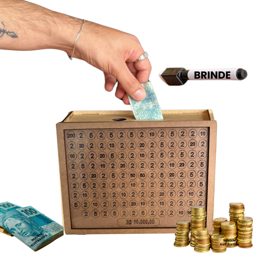 Cofrinho Cofre Guardar Dinheiro Fácil Caixa Woodbox 10mil Original - Realize Seus Sonhos