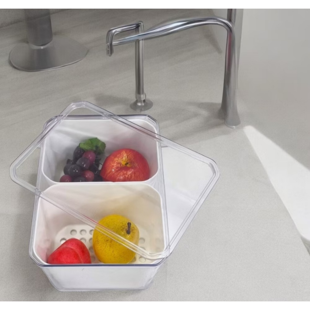 Organizador De Geladeira Duplo Cesto Acrílico Pote Drenável Com Tampa Vegetais Verduras Legumes