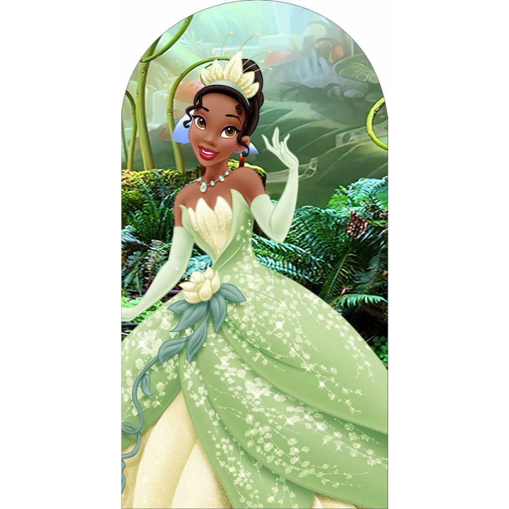 Painel de Festa Princesa Tiana e o Sapo - Romano na Medida de 2,00m de Altura x 1,00m de Largura Em Tecido Sublimado em Oferta na Shopee