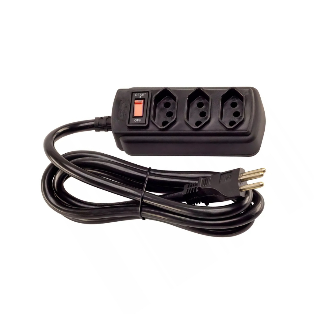 Filtro de Linha 3 Tomadas 20A 1,5m Preto Force Line Bivolt - Home Appliances