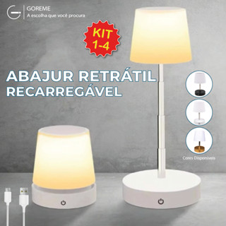 Abajur LED Recarregável Retrátil de Aço Luz Neutra Ajustável 3 Tons USB Sala/Escritório/Qu...