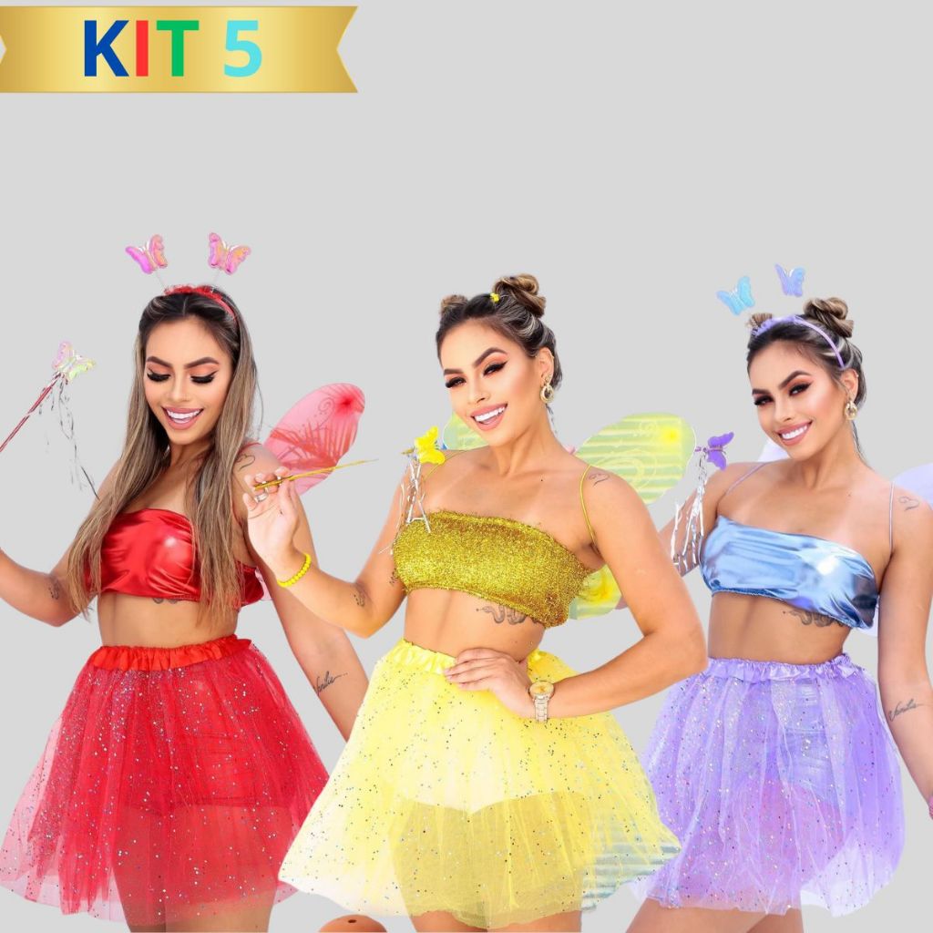 Kit 5 Saias de Tule Brilho Feminina para Carnaval - Cores Variadas e Promoção Imperdível! em Oferta na Shopee