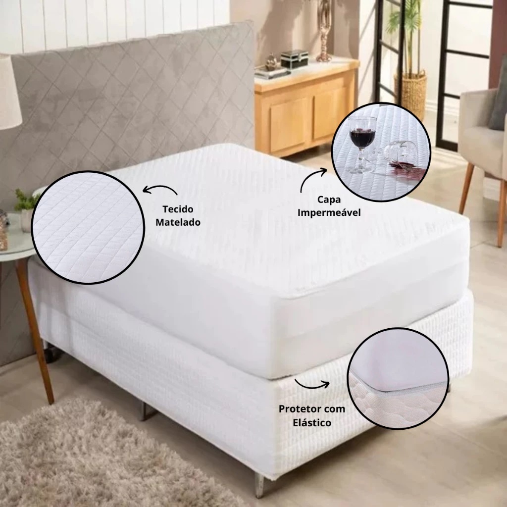 Protetor Para Colchão 100% Impermeável Com Elástico Em Toda Volta - Tecido Matelassê Ultrassónico