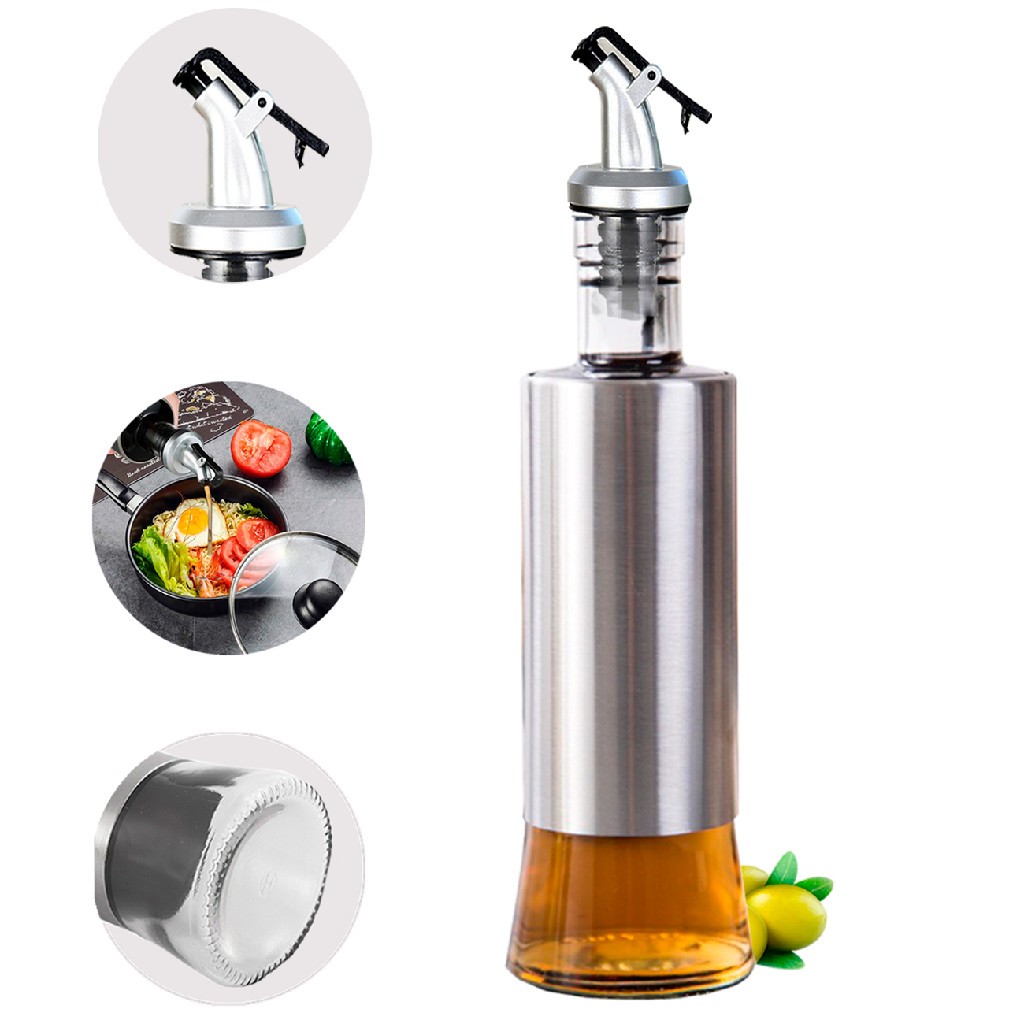 Kit 2 Porta Azeite ou Vinagre Molheiro Galheteiro Aço Inox Vidro Bico Dosador 300ml