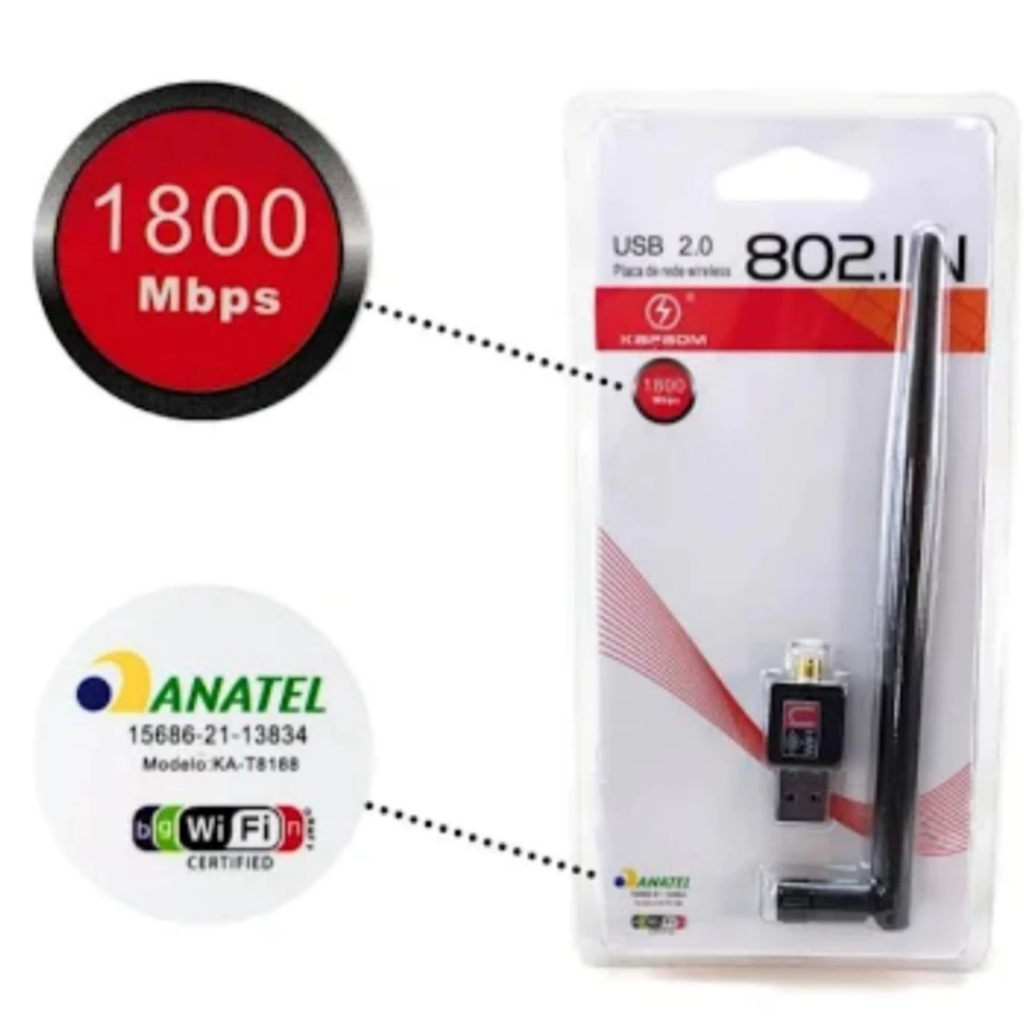 Antena Wi-Fi 1800 Mbps com Adaptador – Receptor Wireless para PC, Sinal Potente e Conexão Estável