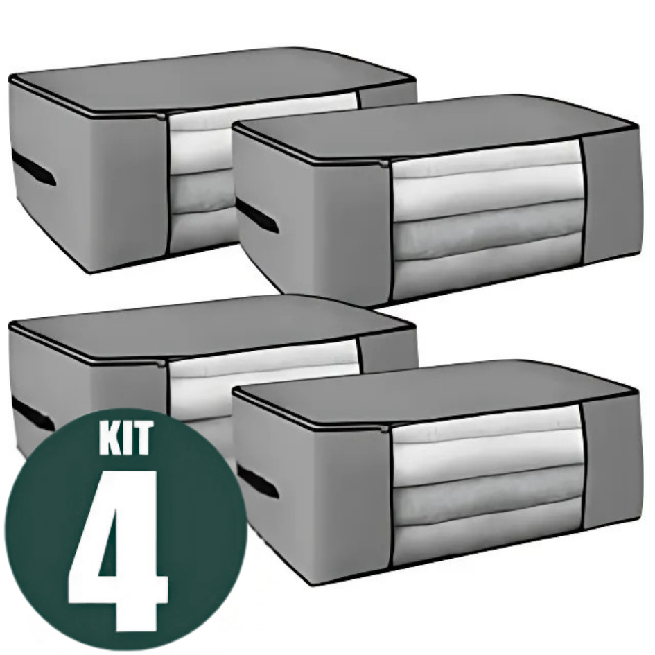 Kit 4 Caixas Organizadoras de Roupas Calçados Cobertas TNT Com Tampa Ecológico Anti-Poeira Multiuso
