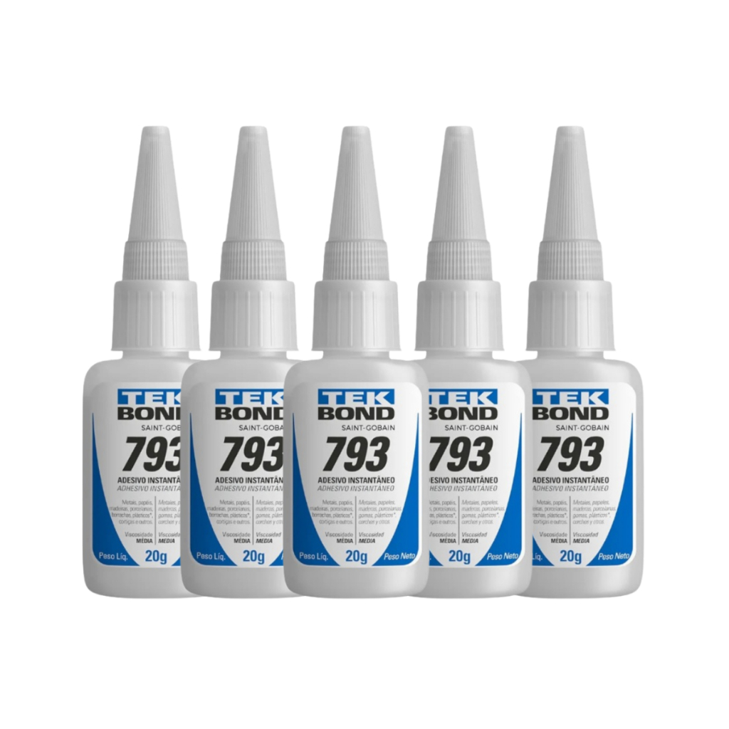 Kit 10 Cola Instantânea Tek Bond 793 20g / Unha Para Postiça/Fibra e Pedrarias Bico Fino / Fácil Aplicação / Super Forte