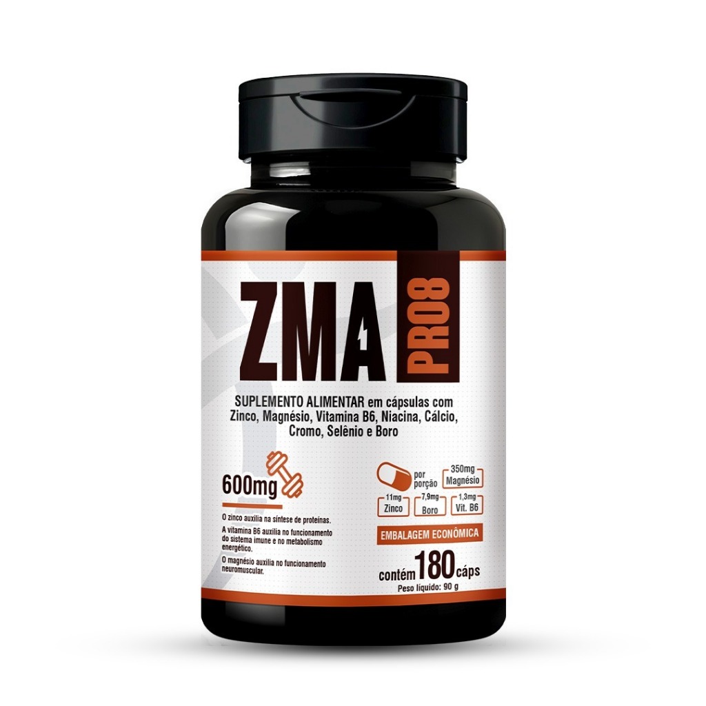 Zma Pro8 180 Magnésio Zinco B3 B6 Boro Cromo Selênio Cálcio em frascos econômicos de 180 cápsulas