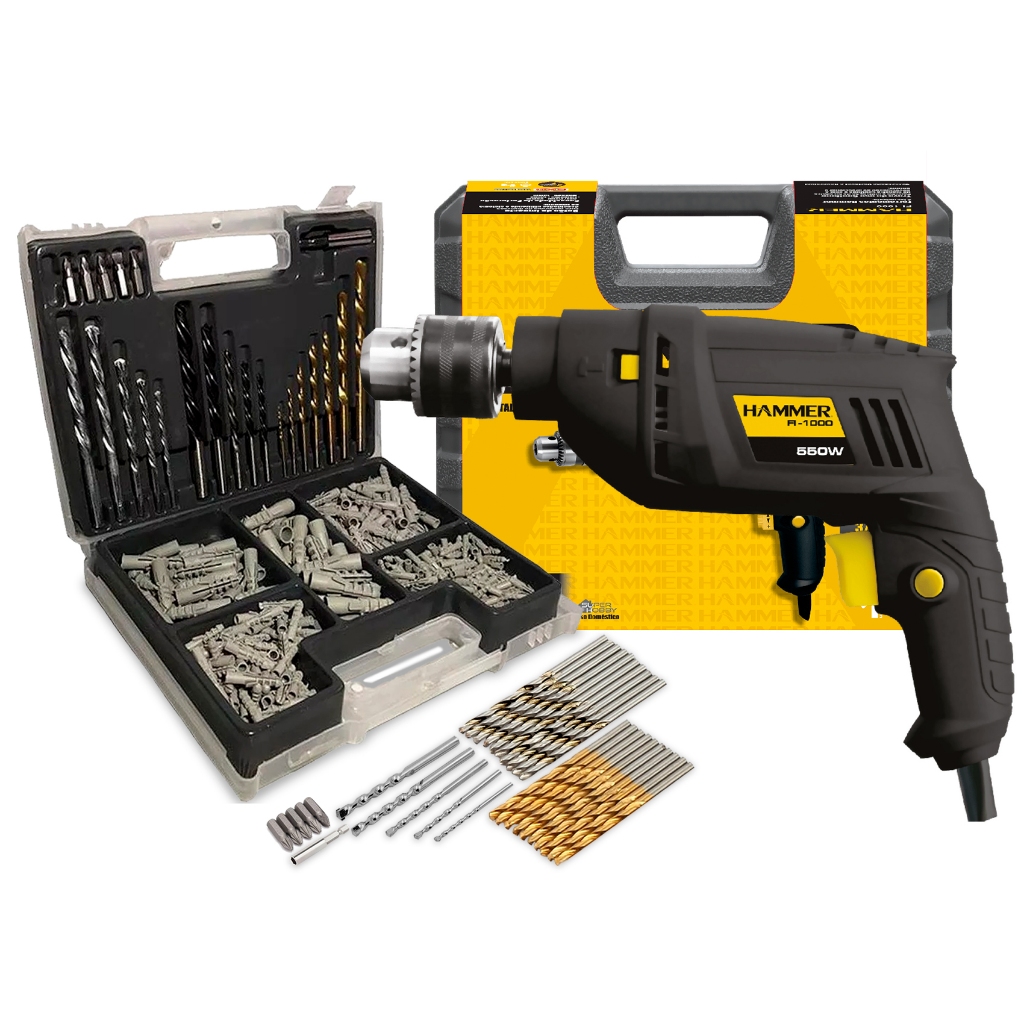 Furadeira Com Impacto 550w C/ Maleta 300 Peças Hammer 110v em Oferta na Shopee