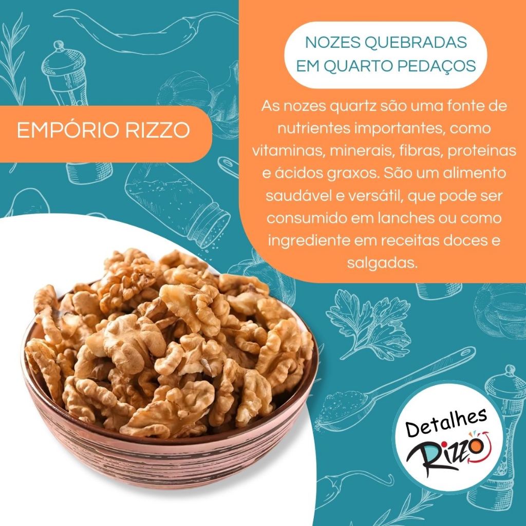 Detalhes do Nozes Quarts 100g S/ Casca Crocante Saborosa Produto Premium