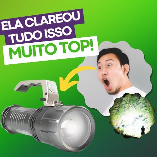 Lanterna LED Holofote de Mão Super Potente, Recarregável, Foco Ajustável, Emergência e Camping