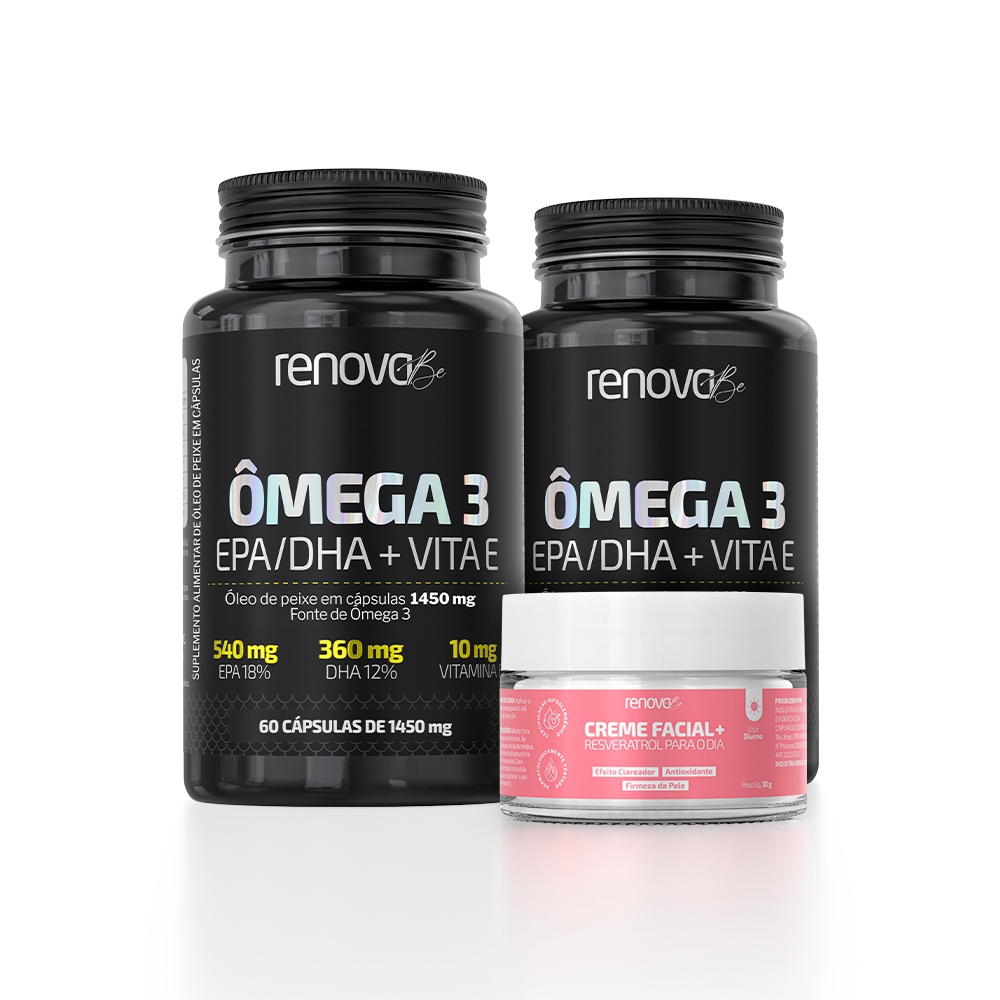 2 Potes Ômega 3 + Creme Resveratrol e Retinol - Renova Be em Oferta na Shopee