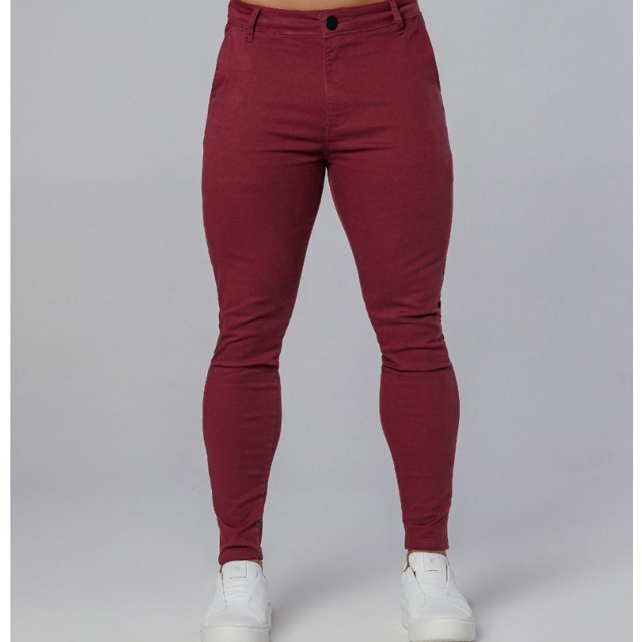 Calça Skinny Alfaiataria Masculina Social Elastano Premium Calça Vinho Marsala Chino Com Elastano