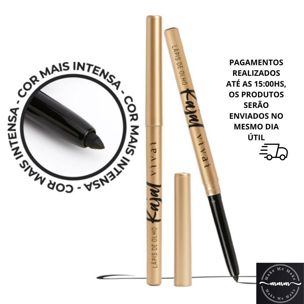 KIT Lápis de Olho Preto Retrátil Kajal Vivai