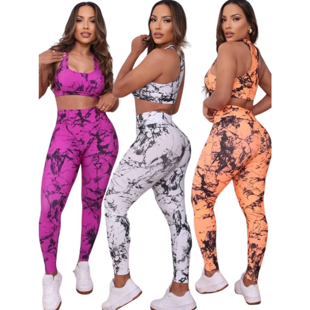 Kit 3 Legging Tie Dye Marmorizada Levanta Bumbum Academia em Oferta na Shopee