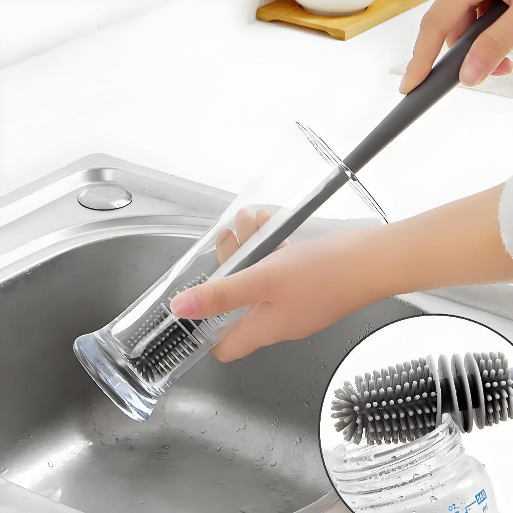 Escova De Silicone Para Lavar Garrafa Mamadeira Copo Taça Ou Banheiro Em Casa Cozinha Limpeza Multiuso Com Cabo