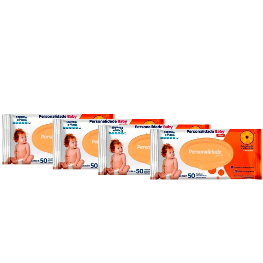 Kit 200 Toalhas Umedecidas Personalidade Baby Ultra (4 Pacotes com 50 Unidades cada)