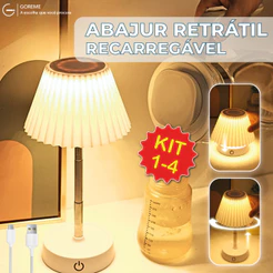 Luminária de Mesa Abajur LED Recarregável Retrátil de Aço Luz Neutra Ajustável 3 Tons USB