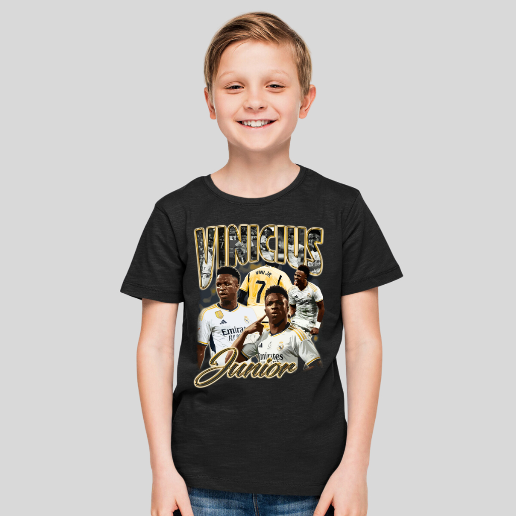 Camisa Vinicius Junior Real Madri Infantil Blusas Jogador Caro Estampada Promoção